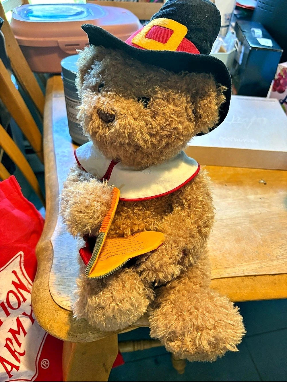 This is a vintage Gund Fun Storytime Pilgrim Bear (Model 88918) Reads the story